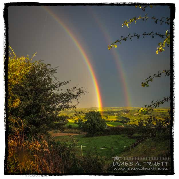 A double-rainbow in the hills of Lissycasey, County Clare, Ireland