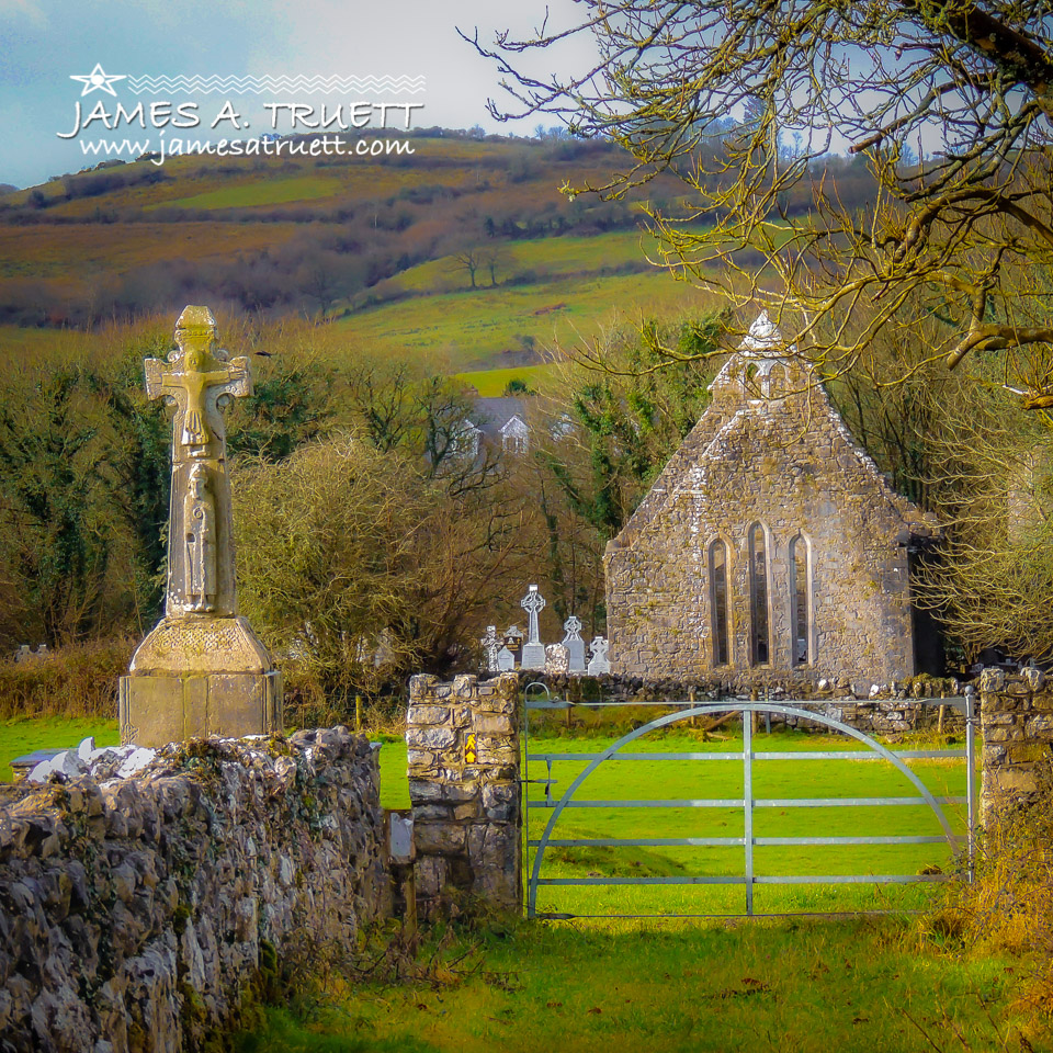 12th Century High Cross and Romanesque Church Ruins in Ireland's