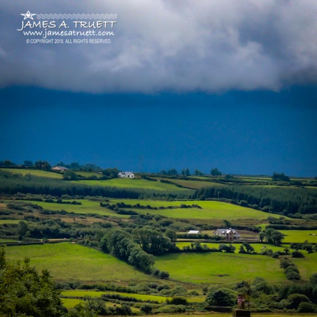 Clouds over Shimmering Green Irish Countryside