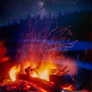 Bonfire under milky way.